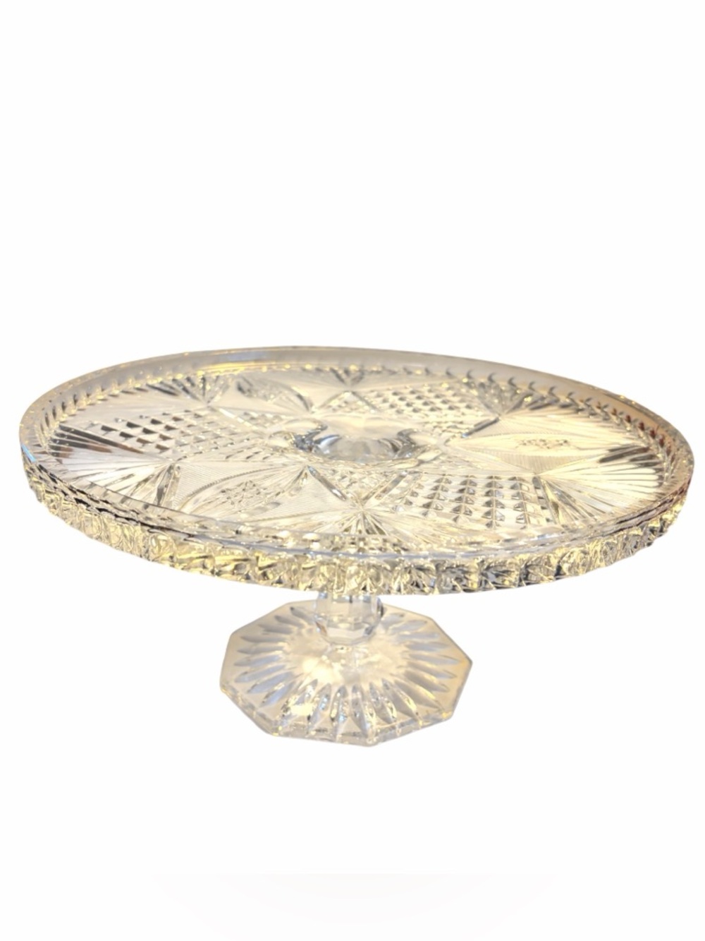 Vintage EAPG Lead Crystal Pedestal Cake Stand 13” Cut Glass Dessert Serving